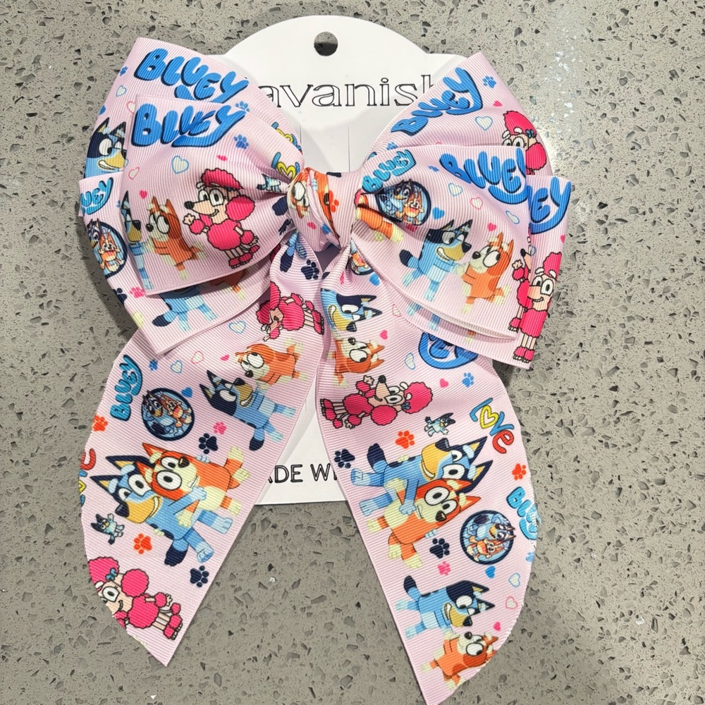 Bluey Kids Hair Bow - Pink and Blue